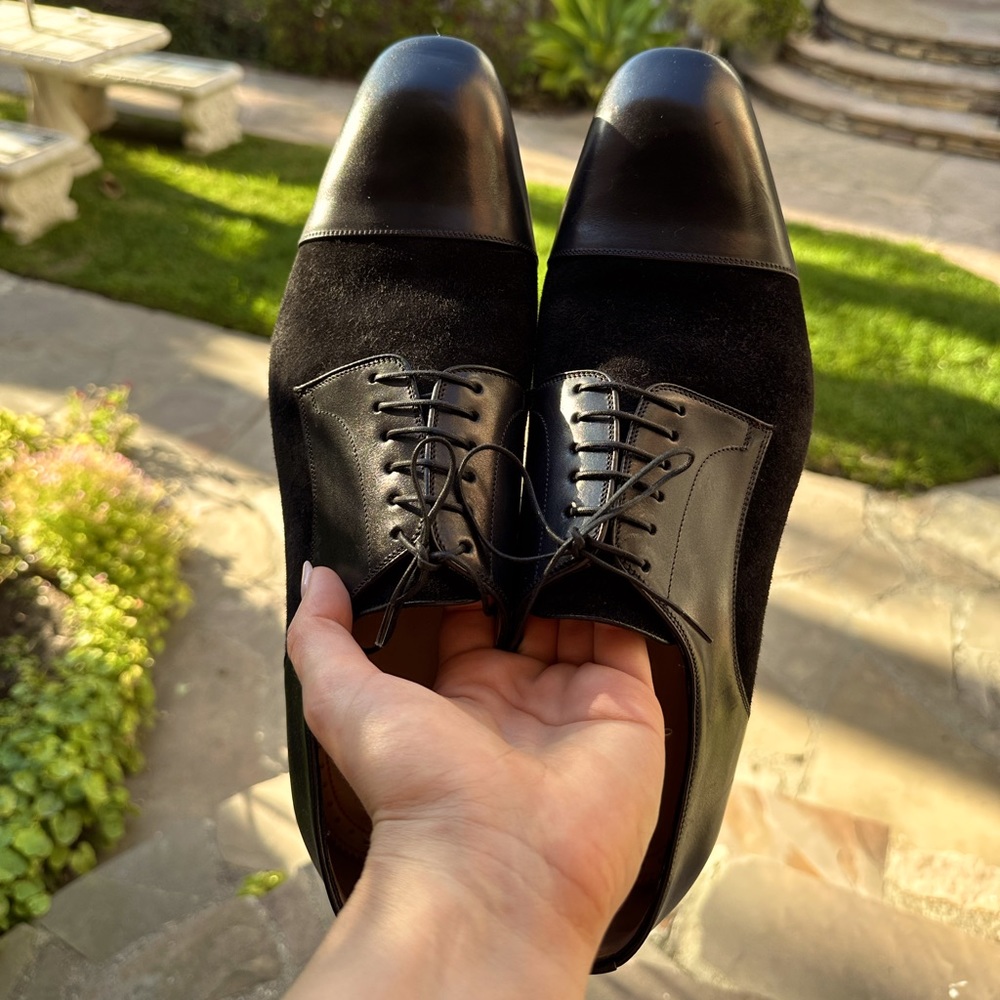 Christian Louboutin Black Leather & Suede Daviol Derby Size 45.5 Euro 12.5 US